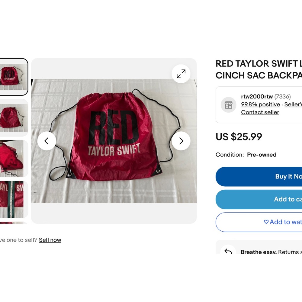 Taylor Swift RED Concert Drawstring Backpack - Picture 6 of 6